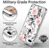 ICEDIO iPhone 8 Plus Case,iPhone 7 Plus Case with Screen Protector,Floral Designs for Girls Women,Shockproof Protective Phone Case for iPhone 8 Plus/7 Plus Pink Flowers Grey Leaves