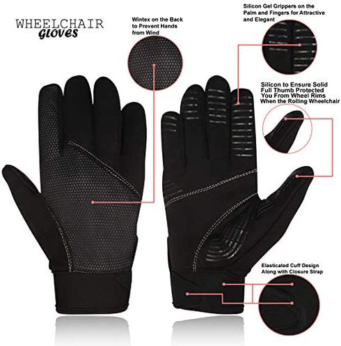 Rebo Wheelchair Disability Mobility Full Finger Gloves Breathable and Non-Slip Material for Good Grip Lightweight Adjustable Strap for Men and Women (Medium)