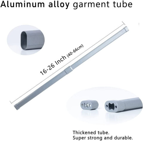16 to 26 Inch Adjustable Closet Rod, Oval Closet Rod Wall Mounted Hanging Rod for Closet, Premium Aluminum Alloy Closet Pole Grey Closet Bar with Socket Set for Wardrobes, No Rust, With End Supports€¦
