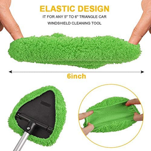 eFuncar Car Windshield Cleaning Tool Bonnets - 6 Pack, 5” Windshield Cleaner Wand Cloths Replacement Pads Thickened Green Coral Fleece Car Window Glass Cleaner Bonnets