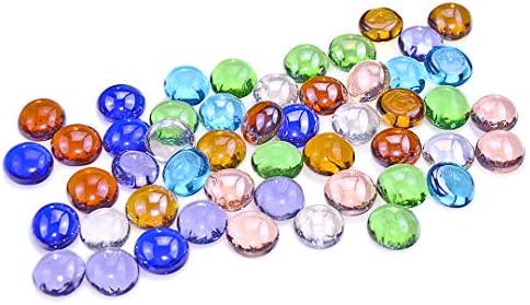 KINGOU Replacement Mancala Stones Mixed Colored Flat Glass Pebbles / Beads / Gems for Games ( 12-15mm )