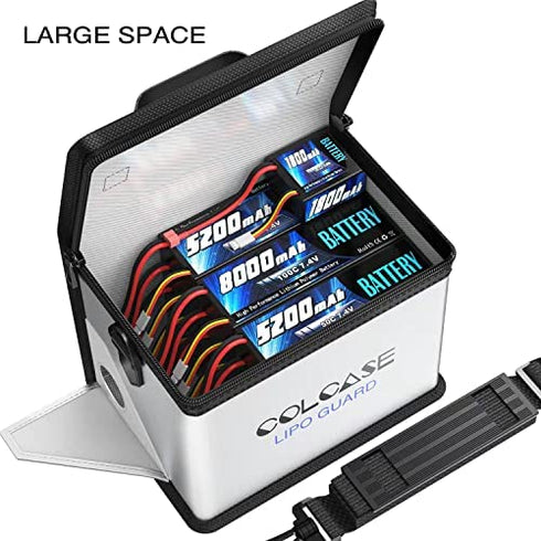 COLCASE Upgraded Fireproof Explosionproof Lipo Safe Bag for Lipo Battery Storage and Charging , Large Space Highly Sturdy Double Zipper Lipo Battery Guard (8.46x5.70x6.5 in)