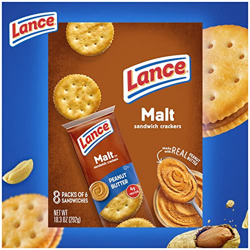 Lance Sandwich Crackers, Malt with Peanut Butter, 8 Ct Box
