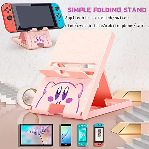 FXICAI Busjoy Stand for Nintendo Switch, Steam Deck, Switch OLED, Switch Lite, Cute Kawaii Angle Adjustable Holder, Portable Foldable Non-Slip Bracket-Pink