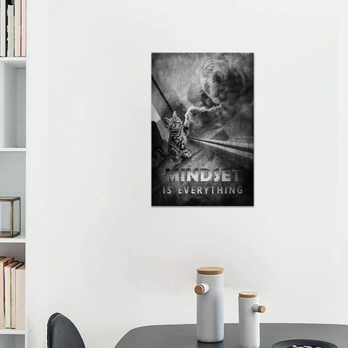 Modern Inspirational Picture Wall Art Mindset is Everything Cat and Tiger Motivational Entrepreneur Quotes Canvas Inspiring Painting Artwork Ready to Hang for Home Office Decor - 12''W x 18''H