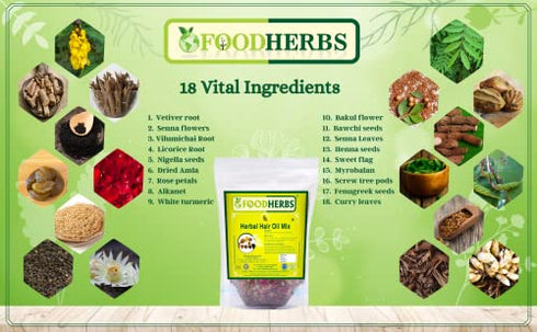 Foodherbs Herbal Hair Oil Mix (18 Vital Herbs) For Long, Thick, And Lustrous Hair
