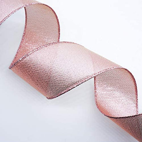 CT CRAFT LLC Metallic Diamond Wired Ribbon for Home Decor, Gift Wrapping, DIY Crafts, 2.5” x 10 Yards x 1 Rolls - Rose Gold