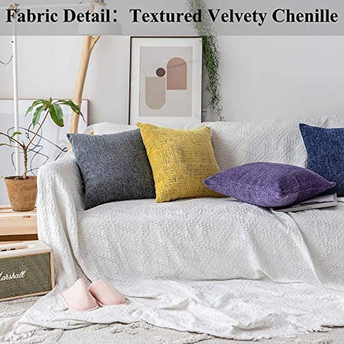 Home Brilliant Square Throw Pillows Cover Supersoft Chenille Velvet Plush Stripes Cushion Covers Decorative, 2 Packs, 18x18 inches (45cm), Dark Grey