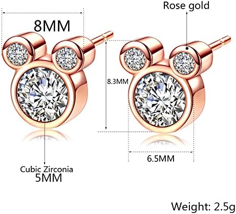 ERLUER Women's Mickey Stud Earrings Mouse Shape Rose Gold Platinum Plated Zircon Crystal Fashion Jewelry Earring For Women Party Gifts