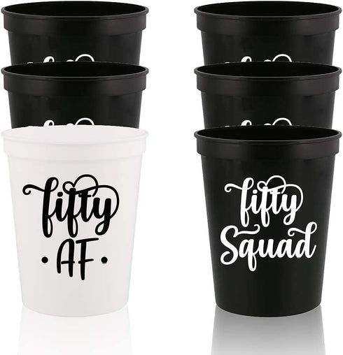 Veracco Fifty AF 50 Years Stadium Party Cup 50th Birthday Gift Fifty Squad and Fabulous Party Favors Decorations Funny Birthday Gag Gifts For Him Her (White/Black, 12)