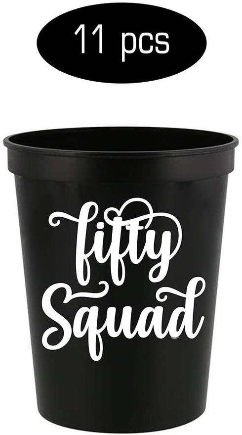 Veracco Fifty AF 50 Years Stadium Party Cup 50th Birthday Gift Fifty Squad and Fabulous Party Favors Decorations Funny Birthday Gag Gifts For Him Her (White/Black, 12)