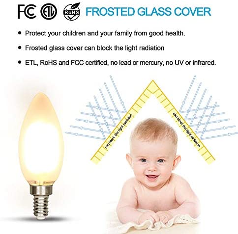 CarryBC Dimmable LED Candelabra Bulb Soft White , 2700k 40W Equivalent E12 Base LED Candle Bulbs, C35 Frosted Glass Torpedo Shape Bullet Top, 360 Degrees Beam Angle, Pack of 6 …