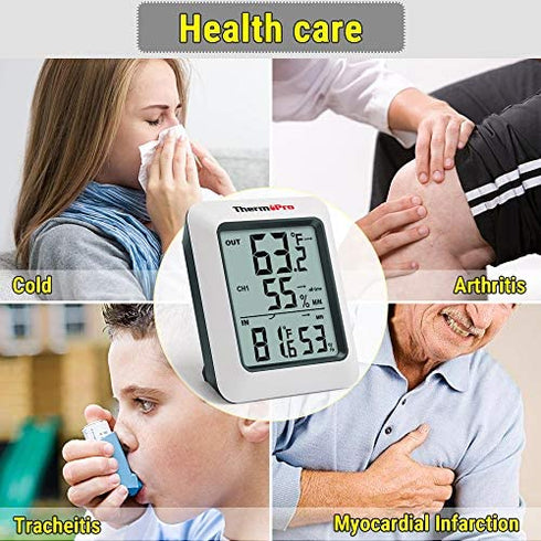 ThermoPro TP60S Digital Hygrometer Indoor Outdoor Thermometer Wireless Temperature and Humidity Gauge Monitor Room Thermometer with 200ft/60m Range Humidity Meter