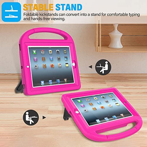 SUPLIK Kids Case for iPad 2/3/4 (9.7 inch, 2011/2012 Release Only), Durable Shockproof Kidproof Protective Handle Stand Cover with Screen Protector for Apple iPad 9.7" 2nd/3rd/4th Generation, Pink