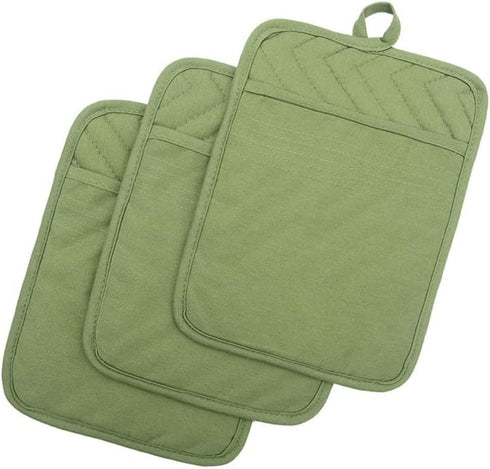 Anyi Pot Holders for Kitchen Heat Resistant, Cotton Hot Pads for Kitchen Counter Table, Green Kitchen Pot Holders with Pocket