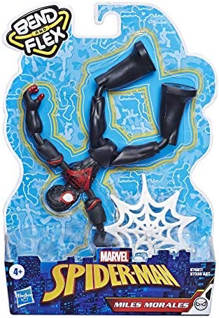 Spider-Man Marvel Bend and Flex Miles Morales Action Figure Toy, 6-Inch Flexible Figure, Includes Web Accessory, for Kids Ages 4 and Up , Black