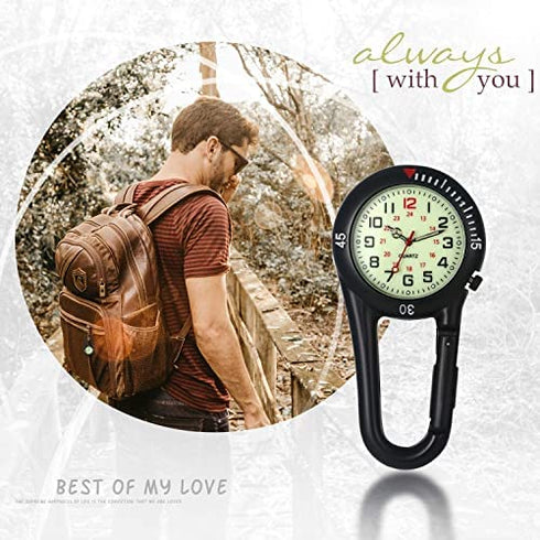 Lancardo Clip On Quartz Watch for Men and Women Glow in The Dark Backpack Buckle Belt Fob Watch for Doctors Nurses Chefs Hiking or Climbing