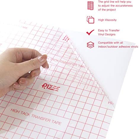 RIZEE Strong Grip Transfer Tape 12x120 Inches w/Alignment Grid for Heavier Adhesive Vinyl - Perfect for Glitter Vinyl, Brushed Vinyl for Decals, Signs, Windows, Stickers