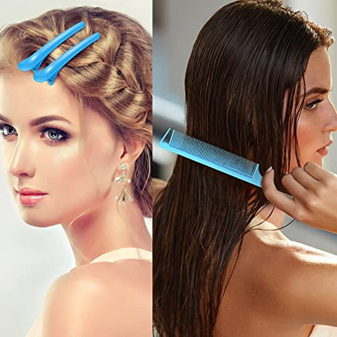 12 Pieces Hair Brush Set, Nylon Teasing Hair Brushes 3 Row Salon Teasing Brush, Double Sided Hair Edge Brush Smooth Comb Grooming, Rat Tail Combs with Duckbill Clips for Women Girls (Blue)