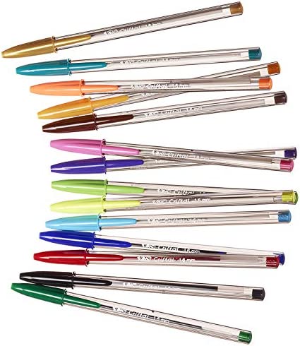 BIC Cristal Multicolour Ballpoint Pens With Wide Tip (1.6mm) Pens For Colourful Writing In Assorted Colours, Pack Of 15