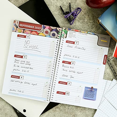 Global Datebooks 2022-2023 School Year Agenda and Academic Planner for Students and Teachers - 5.5x8.5 in Includes Resource Pages, Ruler, and Organizer Planning Stickers - Black Brick Cover