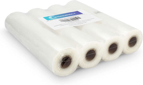 WishDirect Vacuum Sealer Bags Rolls Compatible with FoodSaver 4-Pack 11" x 25' Vacuum Seal Rolls Fit Inside Machine Double-Side Embossed BPA-Free Bags for Sous Vide or Food Storage (Total 100 Feet)
