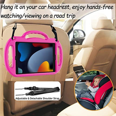 LTROP iPad 10.2 Case, iPad 9th/8th/7th Generation Case for Kids, Shockproof Handle Stand Shoulder Strap Kids Case for iPad 10.2 Inch 2021/2020/2019 (9th/8th/7th Gen), Pink