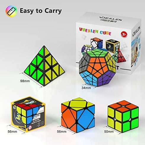 Vdealen Speed Cube Set, Puzzle Cube Bundle 2x2 3x3 Pyramid Dodecahedron Skewb Magic Cube Set, Smooth Sticker Cubes Games Toy Gifts for All Age Kids- 5 Pack