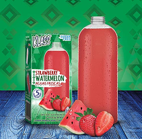 Klass Aguas Frescas Cucumber Limeade, Strawberry Watermelon, Pineapple Tangerine, & Hibiscus Berries Variety Pack Drink Mix (44 on the go stick packs)