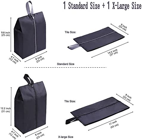YAMIU Travel Shoe Bags Set of 2 Waterproof Nylon with Zipper for Men & Women (Black)