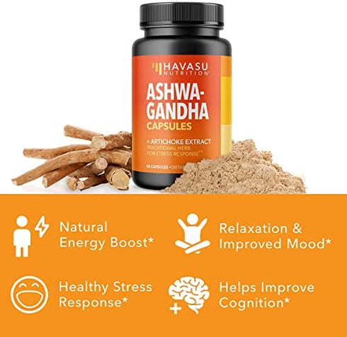 HAVASU NUTRITION Ashwagandha Capsules with Artichoke Extract to Support Stress Response & Mood Support (1000 mg)