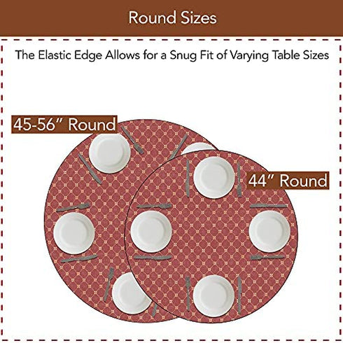 Covers For The Home Deluxe Elastic Edged Flannel Backed Vinyl Fitted Table Cover - Fashion Diamond (Rust) Pattern - Small Round - Fits Tables up to 40" - 44" Diameter