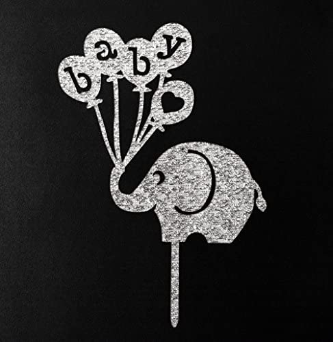 Baby Elephant Cake Topper-Baby Shower Cake Topper,Gender Reveal Party Decorations (Silver)