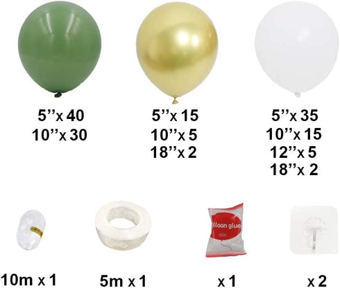 DIY Balloon Arch Kit Olive Green White Balloon Garland Kit-149pcs Avocado Green, White And Metallic Chrome Gold Balloons For Baby&Bridal Shower, Birthday Party, Wedding, Grad, Anniversary Party
