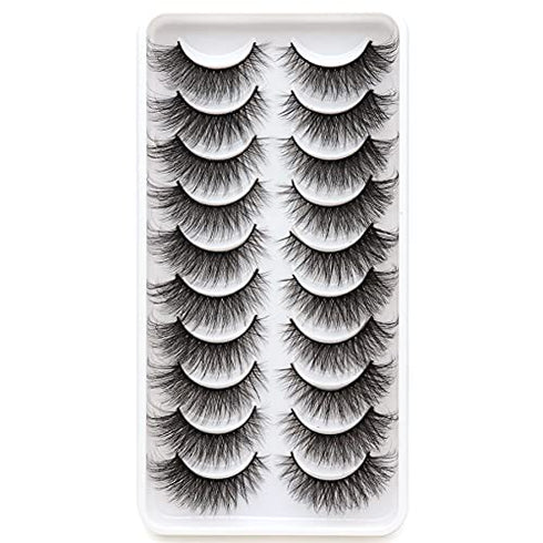 Veleasha False Eyelashes Fluffy Cat Eye Lashes Natural Look 10 Pairs Criss-cross Soft Handmade Faux Mink Lashes Pack (6D50)