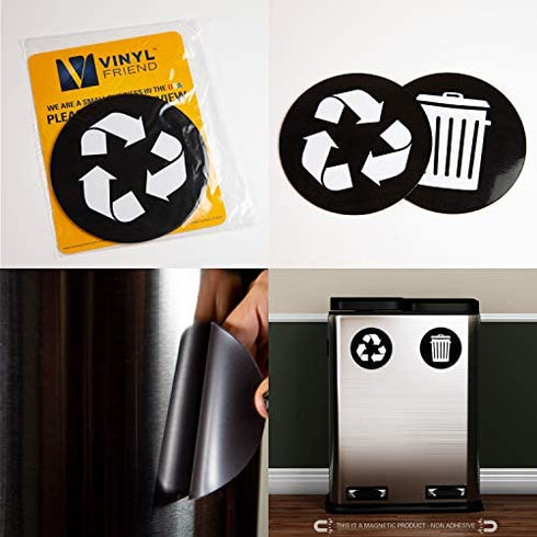 Recycle and Trash Logo Magnetic Sticker 4in x 4in - Organize Trash - for Metal cans, containers and Bins - Home or Office - Premium Magnet (Small, Black - Magnetic)