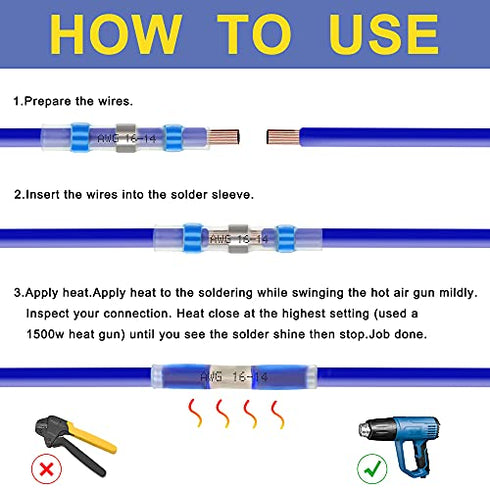 haisstronica 120PCS Solder Seal Wire Connectors-Marine Grade Heat Shrink Wire Connectors-Heat Shrink Butt Connectors-Butt Splice Wire Connectors for Stereo,Electrical with Corrosion and Weatherproof