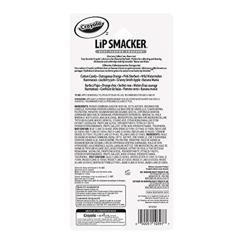Lip Smacker Crayola Lip Balm Party Pack 8 Count, Cotton Candy, Orange, Sherbert, Watermelon, Berry, Apple, Banana