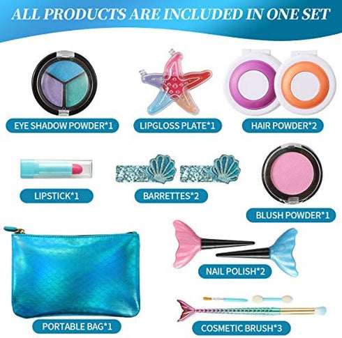 TOKIA Mermaid Makeup Kit for Girls, Big Pieces Kids Makeup Kit for Age 8-12, Safe & Washable Mermaid Makeup Toys, Great Birthday Idea for Little Girls 3 4 5 6 7 8 9 10 Years Old