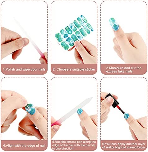 168 Pieces 12 Sheets Full Wrap Nail Polish Stickers Self Adhesive Glitter Gradient Marble Color Street Nail Decal Strips with Glass Nail File for Women Girls DIY Nail Craft (Abstract Style)