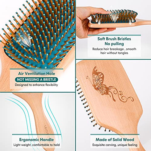 Hair Brush,Hair Brushes for Women Men Kids,Natural Wooden Paddle Detangler Brush and Small Travel Styling Brush Set for Curly Thick Thin Fine Wet Dry Hair Detangling Smoothing Massaging Blowdrying