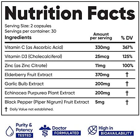 Immuneti - Advanced Immune Defense, 6-in-1 Powerful Blend of Vitamin C, Vitamin D3, Zinc, Elderberries, Garlic Bulb, Echinacea - Supports Overall Health, Provides Vital Nutrients & Antioxidants