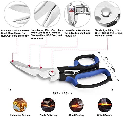 Latest 2020 Heavy Duty Kitchen Shears with Unique Curve Blade, No Rust Cooking Knives Multi-purpose Scissors for Turkey Poultry Chicken Meat Bone Nuts Cardboard