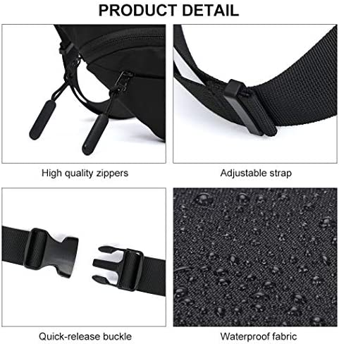 Black Large Fanny Pack for Men Women Plus Size Waist Waterproof, Gym Outdoor Fashion Belt Waist Bag Pack Pouch for Men with Zipper Adjustable Strap,Nylon