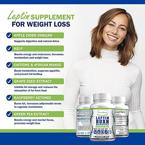 Power By Naturals Leptin Burn for Women - Appetite Suppressant, Metabolism Booster & Fat Burners for Women Weight Loss - Diet Pills That Work Fast for Women (60) Leptin Resistant Supplements