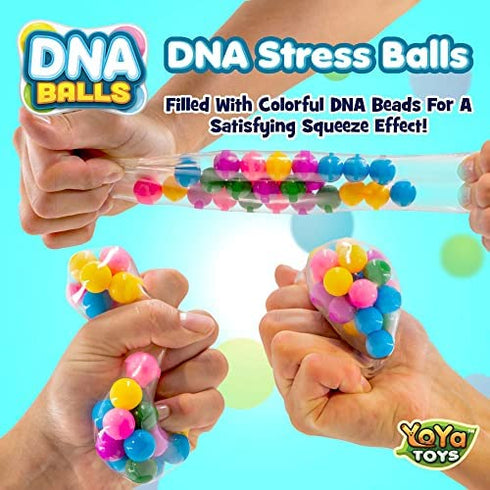 YoYa Toys DNA Balls Stress Balls Fidget Pack - Colorful Beads Squeezing Stress Relief Ball For Adults and Kids - Squishy Rubber Balls Toys Great For ADHD, Stress, Anxiety, Bad Habits and More - 3 Pack