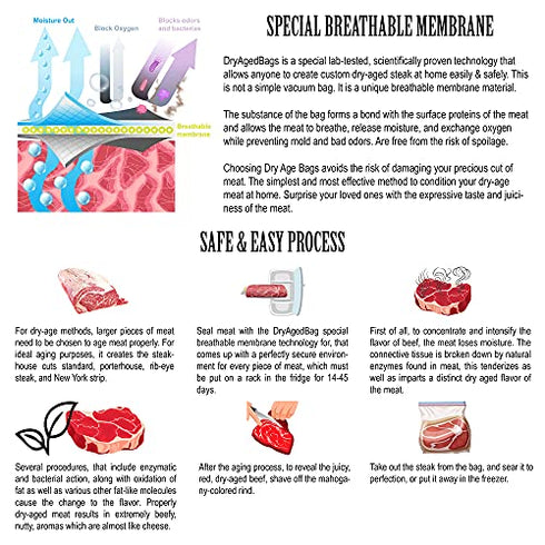 Artisan Meat Lab - Dry Age Bags for Meat, Ribeye, Beef Steak, Sirloin, Brisket, BBQ - Dry Aging Meat at Home Made Easy - 3 Dry Aged Bags 2-18lb 12x24in