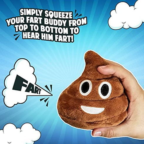Poop Emoji FARTING Plush Toy - Makes 7 Funny Fart Sounds – Squeeze Fart Buddy to Hear Him Fart - Fun Dog Toy - Fart Toy for Boys & Girls - Gag Gifts for Kids - Measures a Super Cute 4 x 4.5