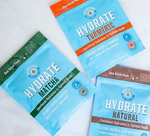 Rapidfire Hydrate Powder, Drink Mix, Stick Packs, Coconut Water, Electrolytes, Equals 3 Bottles of Water, Natural Flavor, 2.11 Ounce. (12 Sticks)