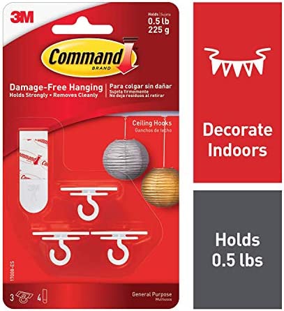 Command 17008-ES Ceiling 9 Hooks, 12 Foam Strips per, White